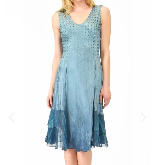 Komarov Midi Dress Hand Pleated Hand Printed  Body Conforming XL Quiet Luxury - Picture 1 of 9